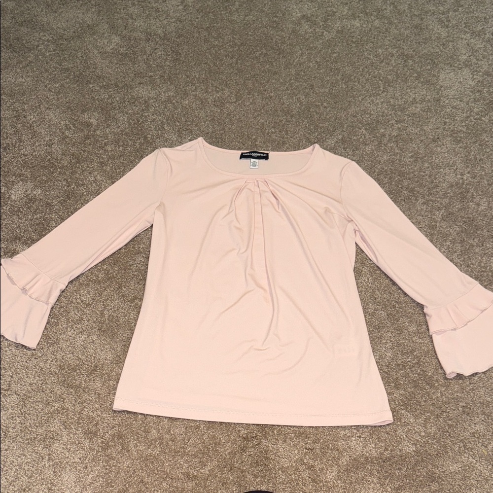 Karl Lagerfeld Light Pink Ruffle Sleeve Blouse - size XS. B10